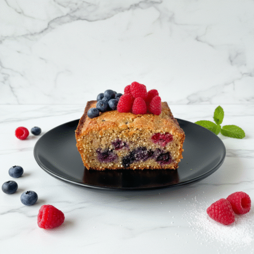 Nutritious apple and red fruit quinoa cake